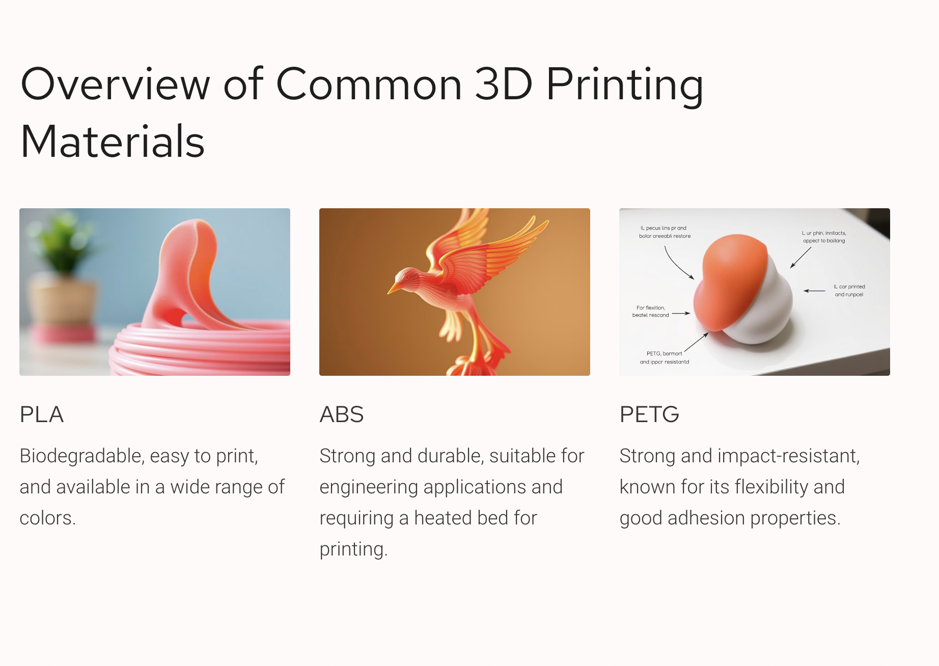 Overview of Common 3D Printing Materials