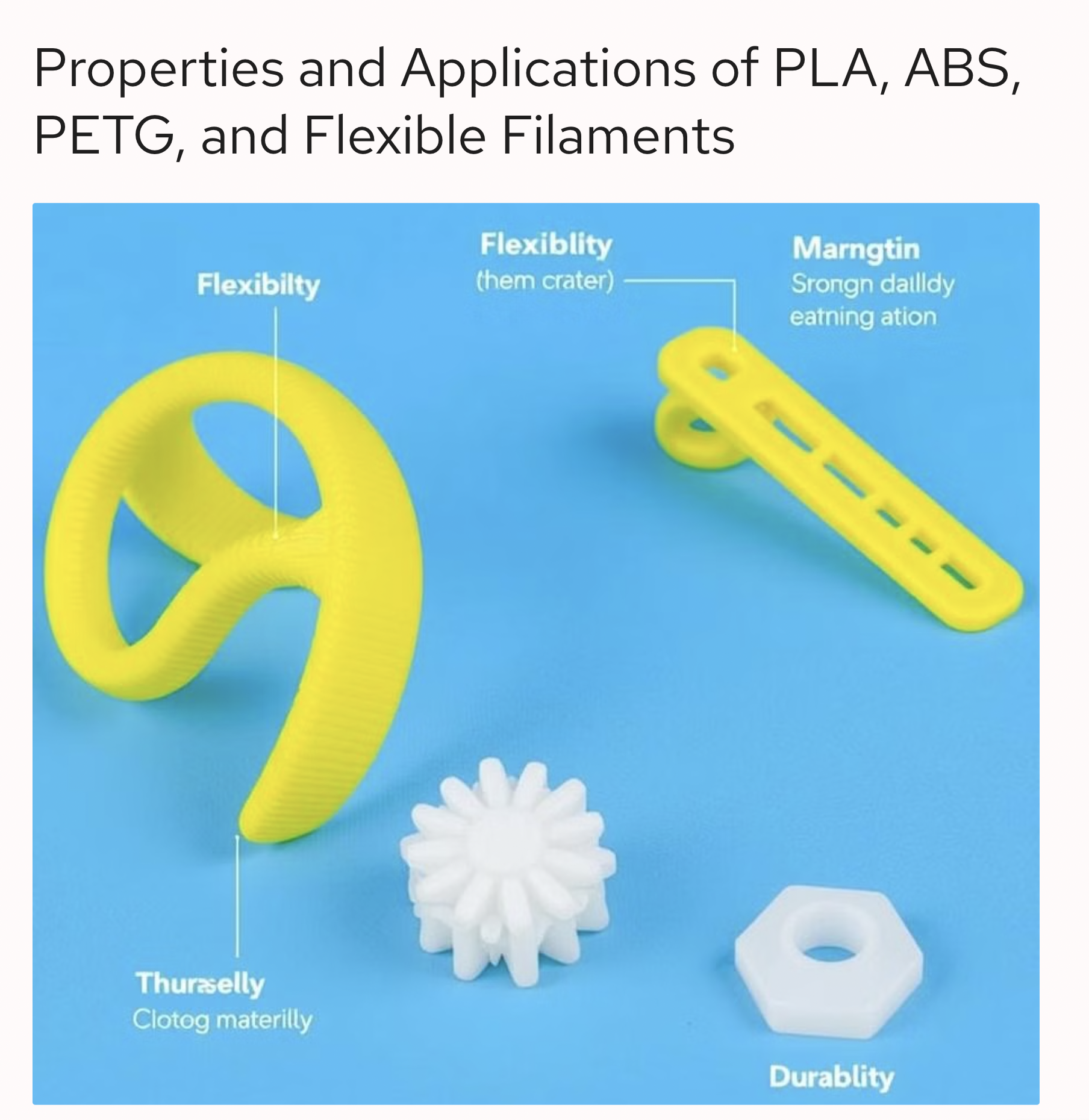 Properties and Applications of PLA, ABS, PETG, and Flexible Filaments